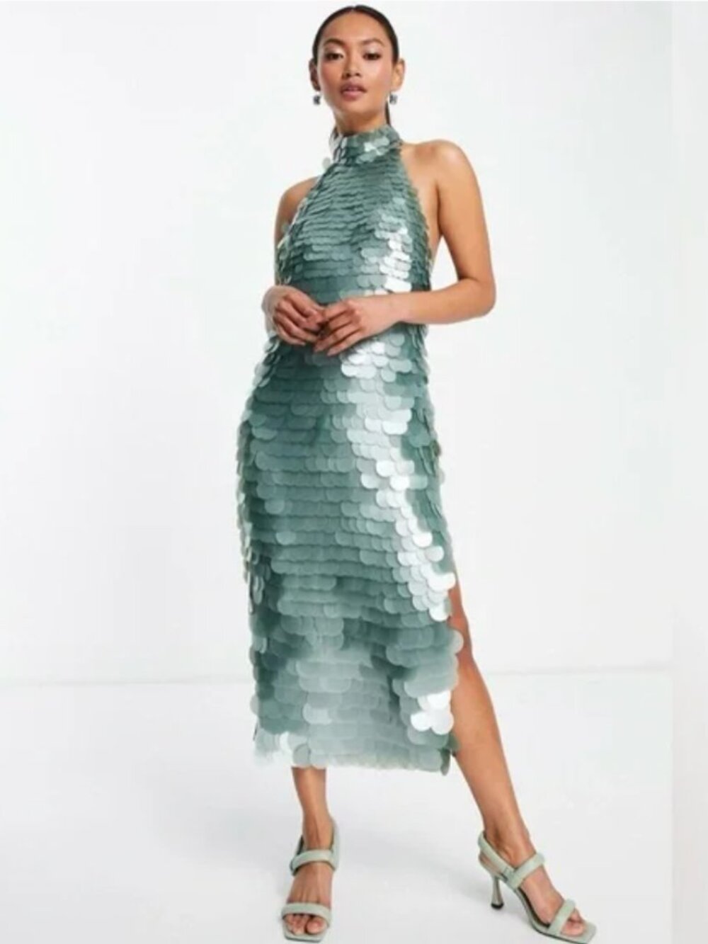 ASOS DESIGN high neck disc sequin midi dress